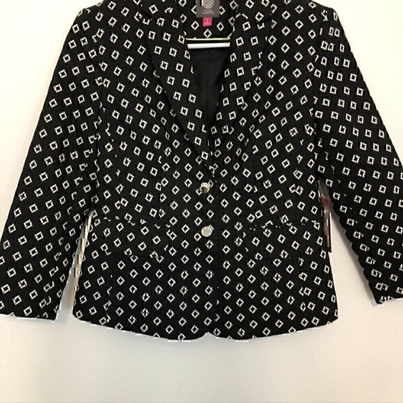 NEW NWT VINCE CAMUTO Desert Horizons Blazer Black White Geo Printed 3/4 Sleeve 2 - Picture 4 of 11